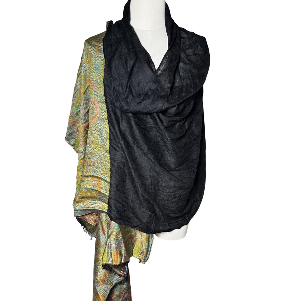 Boho Paisley Border Wrap Shawl Black Modal Soft‎ Oversized Scarf Style Palette
